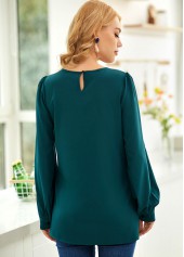 Long Sleeve Lace Stitching Crinkle Chest Blouse