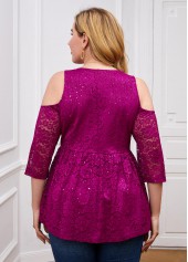 Lace Stitching Plus Size Cold Shoulder T Shirt