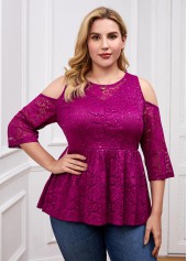 Lace Stitching Plus Size Cold Shoulder T Shirt