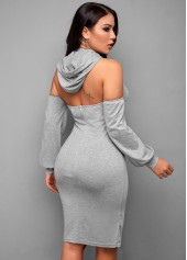 Long Sleeve Cutout Back Hooded Collar Dress