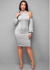 Long Sleeve Cutout Back Hooded Collar Dress