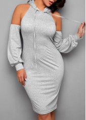 Long Sleeve Cutout Back Hooded Collar Dress