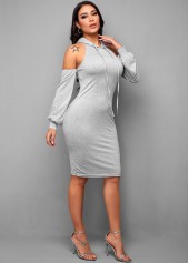 Long Sleeve Cutout Back Hooded Collar Dress