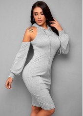 Long Sleeve Cutout Back Hooded Collar Dress
