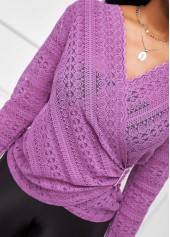 Rhinestone Buckle Lace V Neck T Shirt