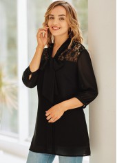 3/4 Sleeve Tie Neck Lace Stitching Blouse