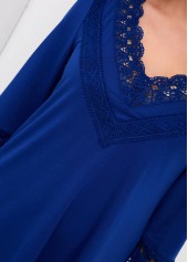 V Neck Lace Stitching Asymmetric Hem T Shirt