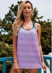 Mesh Contrast Light Purple Tankini Top-No Bottom