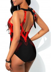Keyhole Neckline Printed Cutout Back One Piece Swimwear