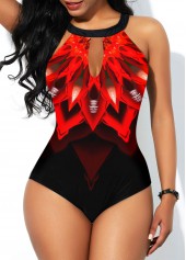 Keyhole Neckline Printed Cutout Back One Piece Swimwear