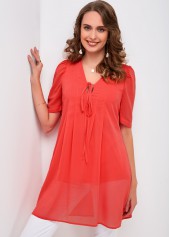 Half Sleeve Crinkled Tie Front Blouse