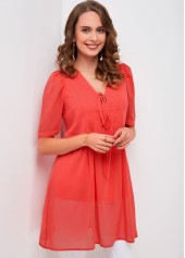 Half Sleeve Crinkled Tie Front Blouse