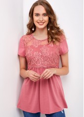 Short Sleeve Round Neck Lace Stitching T Shirt