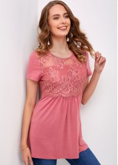 Short Sleeve Round Neck Lace Stitching T Shirt