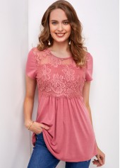 Short Sleeve Round Neck Lace Stitching T Shirt
