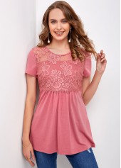 Short Sleeve Round Neck Lace Stitching T Shirt