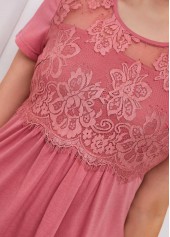 Short Sleeve Round Neck Lace Stitching T Shirt