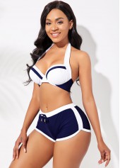 Halter Contrast Knot Detail Bikini Set