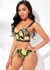 Baroque Print Lace Trim Bikini Set