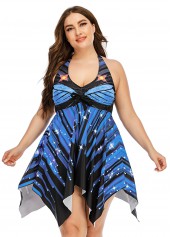 Asymmetric Hem Printed Plus Size Swimdress and Panty