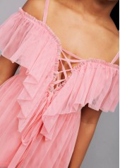 Strappy Cold Shoulder Lace Up Blouse