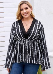 Lace Trim Printed Plus Size Blouse