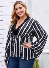 Lace Trim Printed Plus Size Blouse