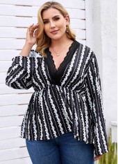 Lace Trim Printed Plus Size Blouse