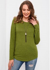 Chest Pocket Round Neck Long Sleeve T Shirt