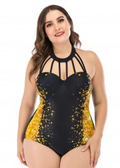 Printed Halter Plus Size One Piece Swimwear