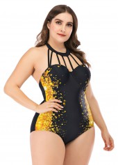 Printed Halter Plus Size One Piece Swimwear