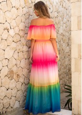 Flounce Rainbow Color Off Shoulder Maxi Dress