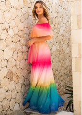 Flounce Rainbow Color Off Shoulder Maxi Dress