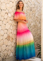 Flounce Rainbow Color Off Shoulder Maxi Dress