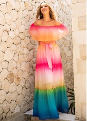 Flounce Rainbow Color Off Shoulder Maxi Dress