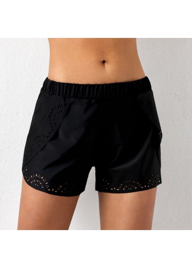 Rosewe Black Mid Waist Pierced Swimwear Shorts - L