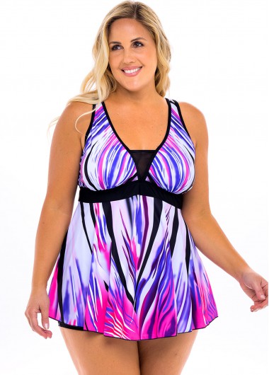 Rosewe Wide Strap Plus Size Printed Swimdress and Shorts - 1X