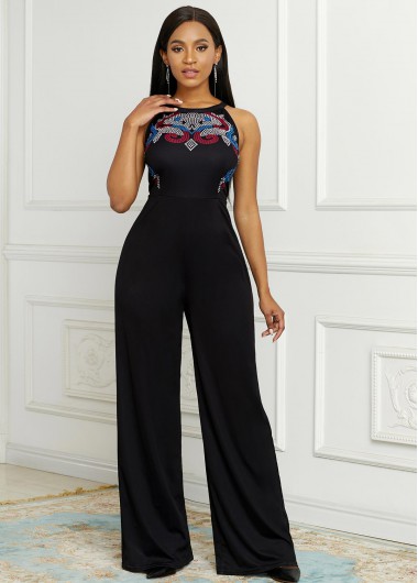 Rosewe High Waisted Sleeveless Round Neck Jumpsuit - XL