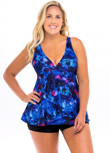 Rosewe Spaghetti Strap Plus Size Colorful Swimdress and Shorts - 4X