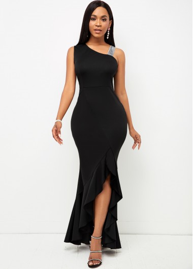 Rosewe Black Dresses Mermaid Hem Sequin Contrast Sleeveless Maxi Dress - S