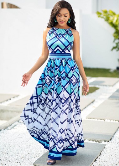 Rosewe Cocktail Party Dress Asymmetric Neck Geometric Print Sleeveless Dress - XXL