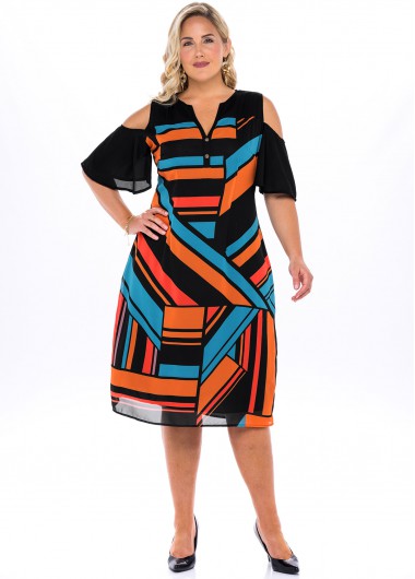 Rosewe Geometric Print Plus Size Chiffon Dress - 4X