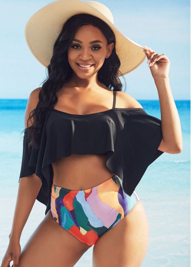 Rosewe Ruffle Overlay High Waisted Bikini Set - M