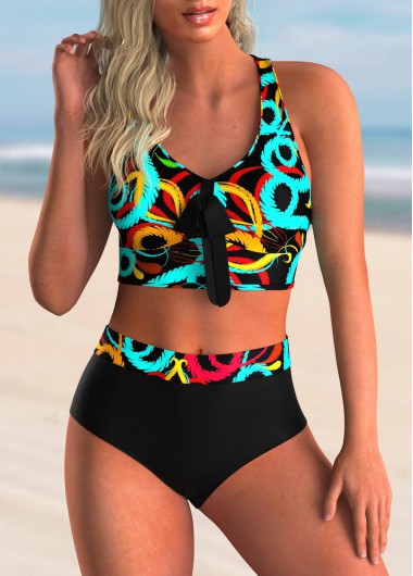 Rosewe Plus Size High Waisted Printed Bowknot Bikini Set - 3X