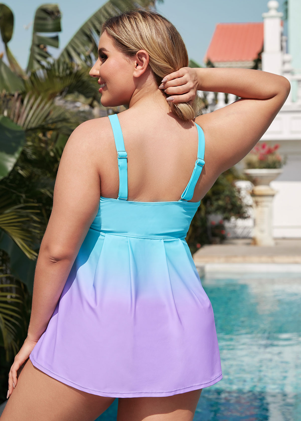 Bowknot Plus Size Ombre Swimdress and Panty