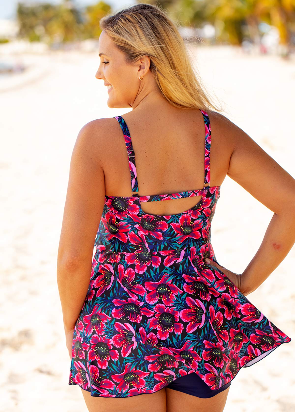 Lace Up Floral Print Plus Size Swimdress and Shorts