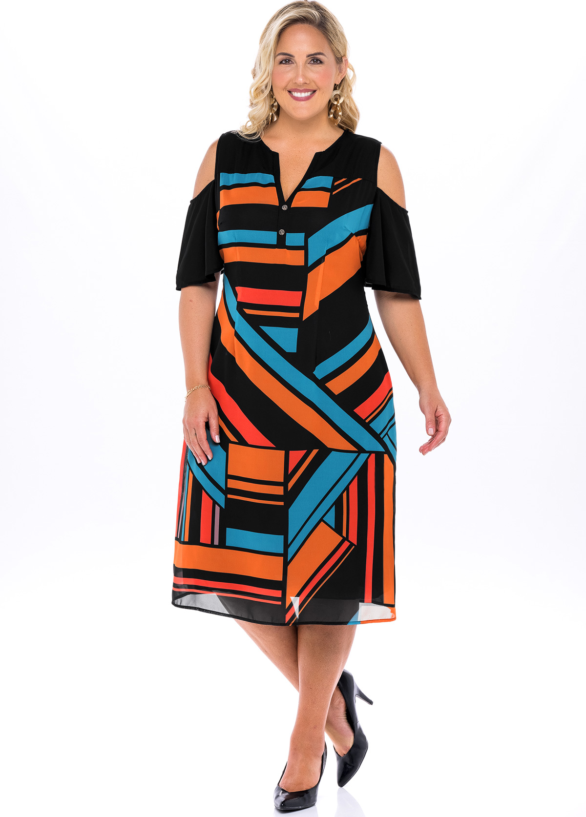 Geometric Print Plus Size Chiffon Dress