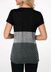 Crinkle Chest Round Neck Button Up T Shirt