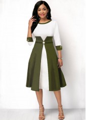 Color Block Three Quarter Sleeve Dress