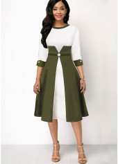 Color Block Three Quarter Sleeve Dress